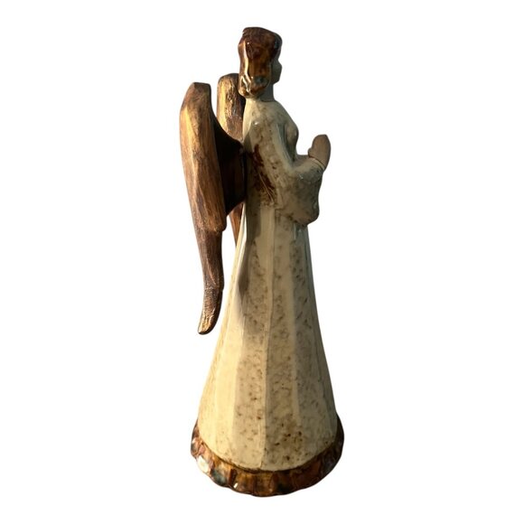 Pier 1 Angel Figurine Ceramic Beige & Brown Christmas 10”x 4.5” - Picture 2 of 6